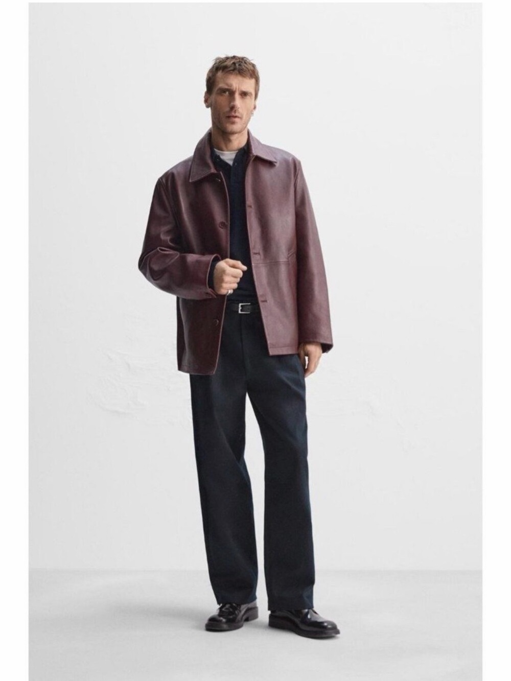 Zara Man Burgundy Leather Jacket 🍁